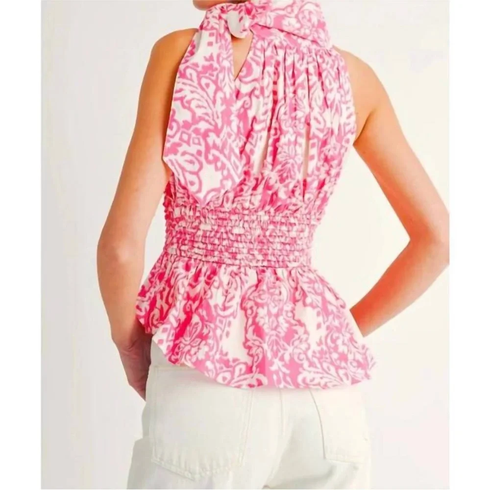 Reset by Jane Top Pink White Smocked Waist NWT NEW✨Sz M 🍒 - Picture 3 of 8